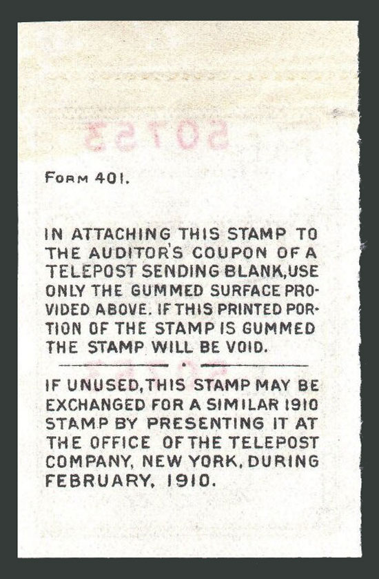 US 1908 Telepost Company 'Telestamp' 5c. Barefoot T2 Reversed