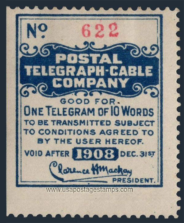 US 1908 Postal Telegraph-Cable Company 'Frank' 0c. Scott. 15T29