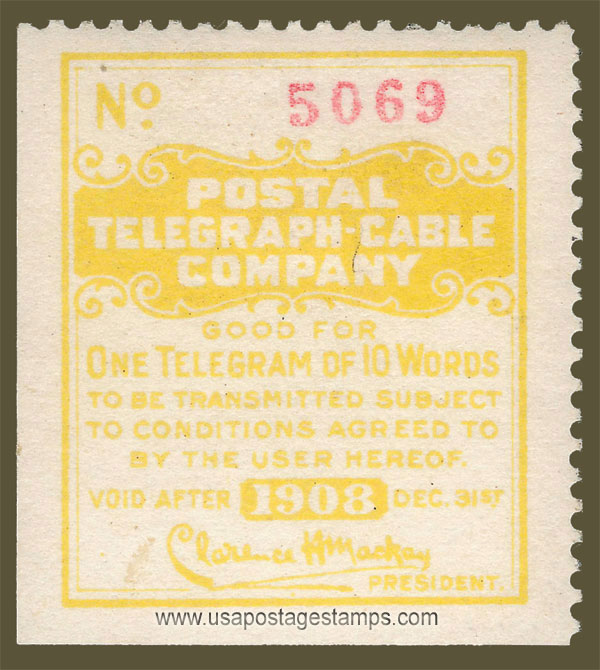 US 1908 Postal Telegraph-Cable Company 'Frank' 0c. Scott. 15T30