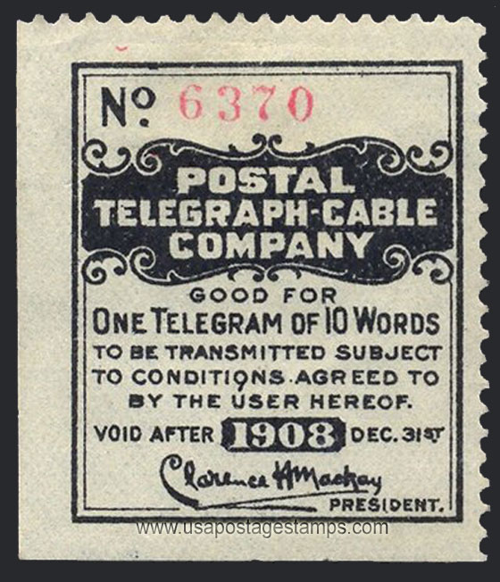 US 1908 Postal Telegraph-Cable Company 'Frank' 0c. Scott. 15T31