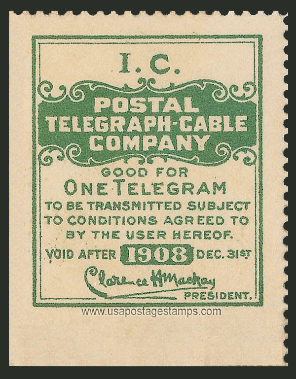 US 1908 Postal Telegraph-Cable Company 'Frank' 0c. Scott. 15TO10