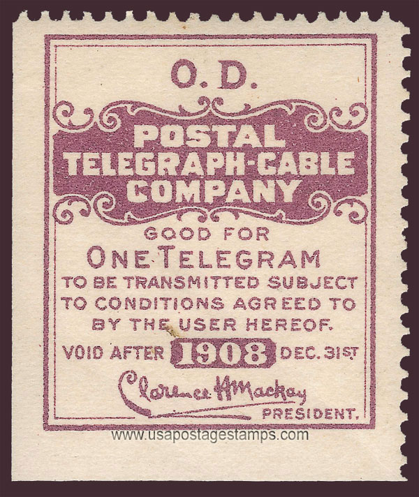 US 1908 Postal Telegraph-Cable Company 'Frank' 0c. Scott. 15TO17