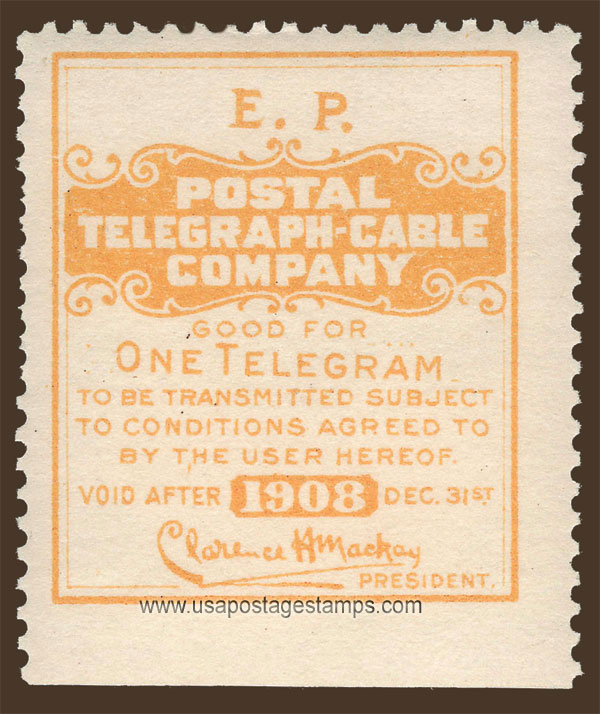 US 1908 Postal Telegraph-Cable Company 'Frank' 0c. Scott. 15TO9