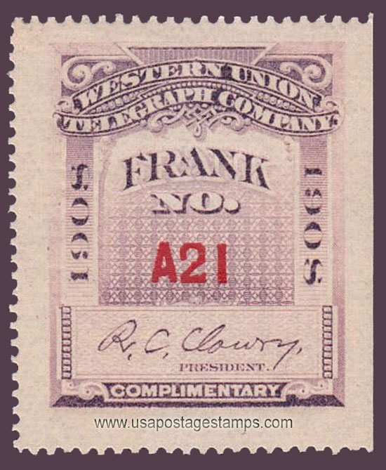 US 1908 Western Union Telegraph Company 'Frank' 0c. Scott. 16T39