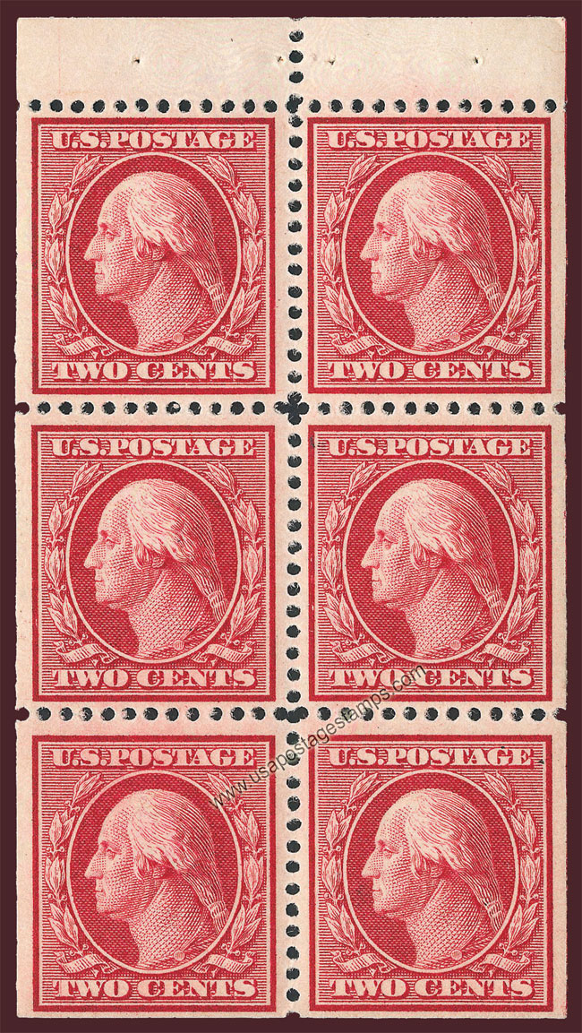 US 1908 George Washington (1732-1799) 2c.x6 Booklet Pane Scott. 332
