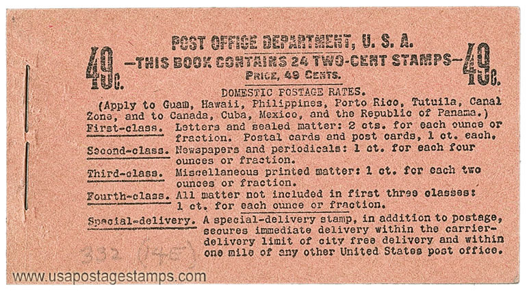US 1908 George Washington (1732-1799) 49c. Unexploded Booklet Scott. BK22