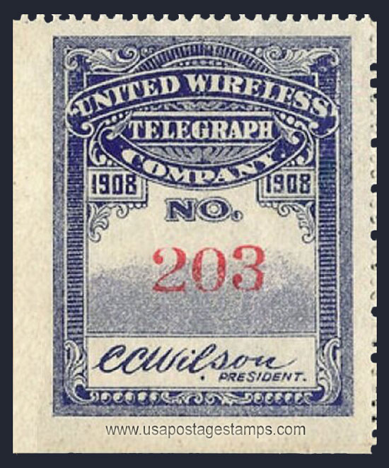 US 1908 United Wireless Telegraph Company 'Frank' 0c. Scott. Unlisted