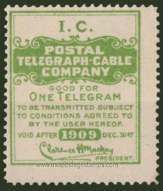 US 1909 Postal Telegraph-Cable Company 'Frank - I.C.' 0c. Barefoot P110a