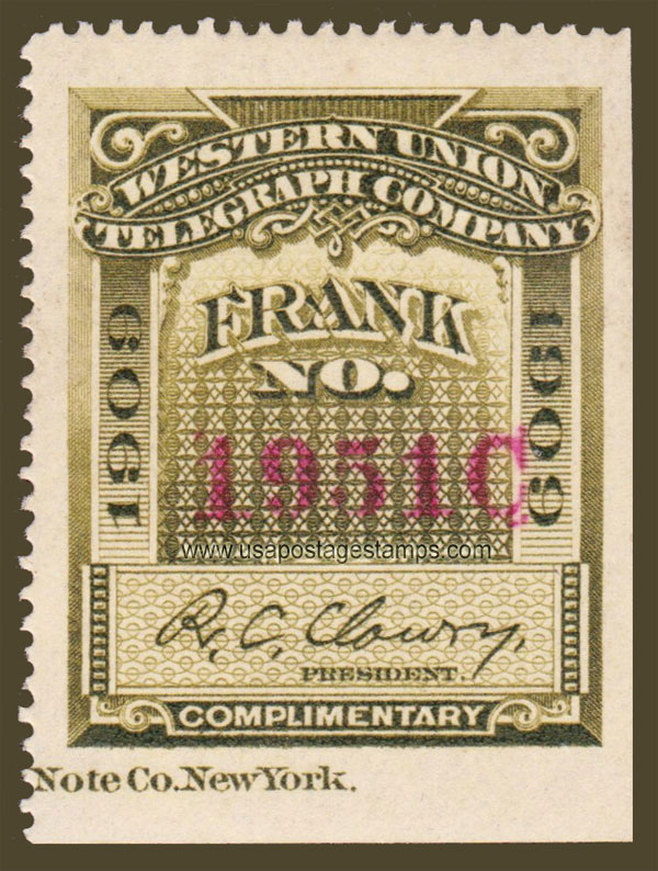 US 1909 Western Union Telegraph Company 'Frank' 0c. Scott. 16T40
