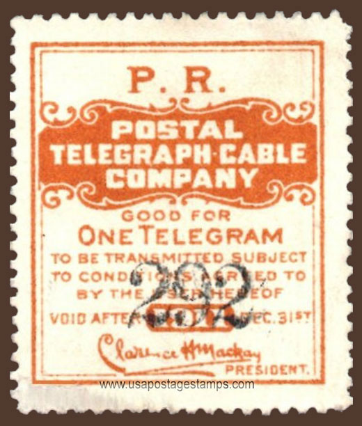 US 1911 Postal Telegraph-Cable Company 'Frank - P.R.' 0c. Scott. 15TO21