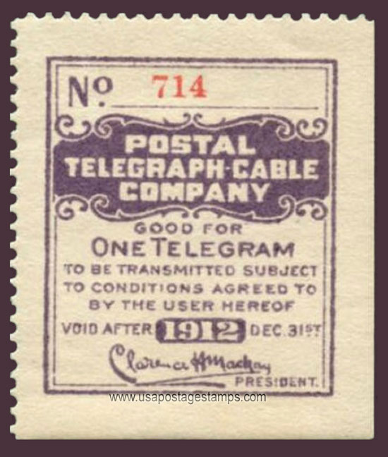US 1912 Postal Telegraph-Cable Company 'Frank' 0c. Scott. 15T45
