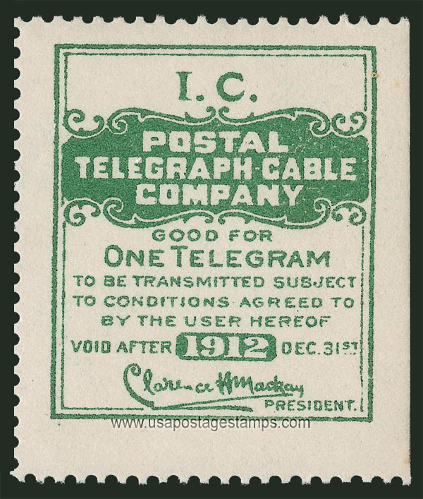 US 1912 Postal Telegraph-Cable Company 'Frank - I.C.' 0c. Scott. 15TO14