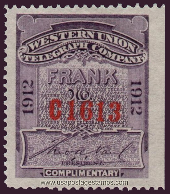 US 1912 Western Union Telegraph Company 'Frank' 0c. Scott. 16T43