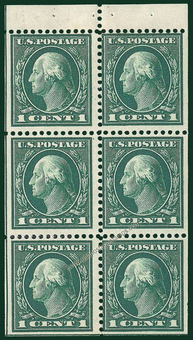 US 1912 George Washington (1732-1799) Booklet Pane 1c.x6 Scott. 405b