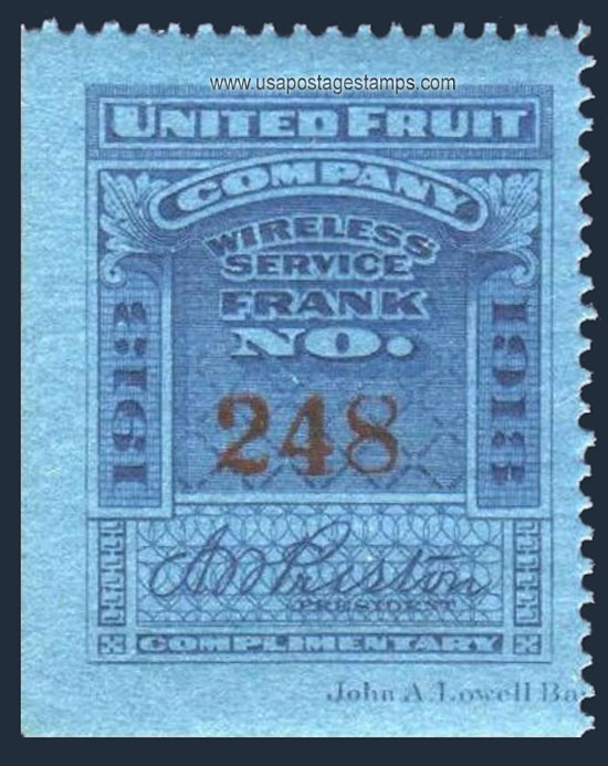 US 1913 United Fruit Company Wireless Service 'Frank' 0c. Barefoot UF4