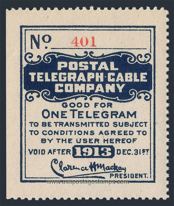 US 1913 Postal Telegraph-Cable Company 'Frank' 0c. Scott. 15T46