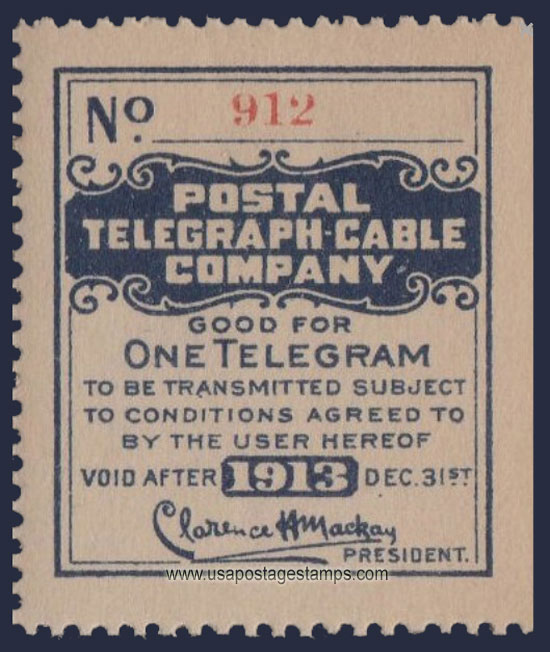 US 1913 Postal Telegraph-Cable Company 'Frank' 0c. Scott. 15T46b