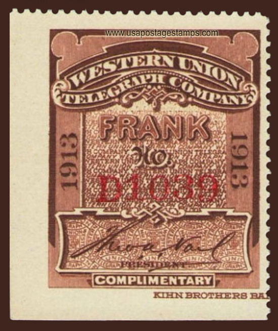US 1913 Western Union Telegraph Company 'Frank' 0c. Scott. 16T44