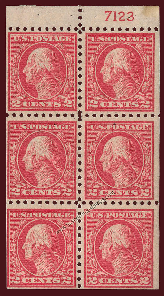 US 1914 George Washington (1732-1799) Booklet Pane 2c.x6 Scott. 425e