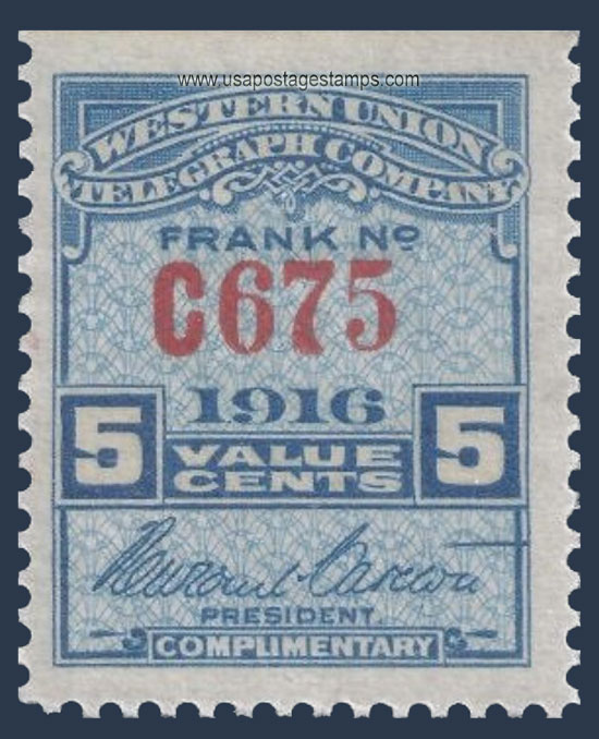 US 1916 Western Union Telegraph Company 'Frank' 5c. Scott. 16T49