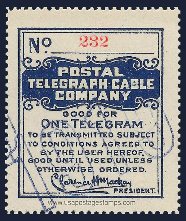 US 1919 Postal Telegraph-Cable Company 'Frank' 0c. Barefoot P57a
