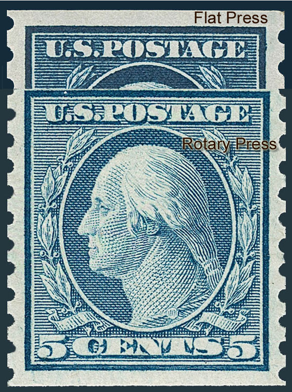 Difference between 5c. Flat Press and Rotary Press stamps