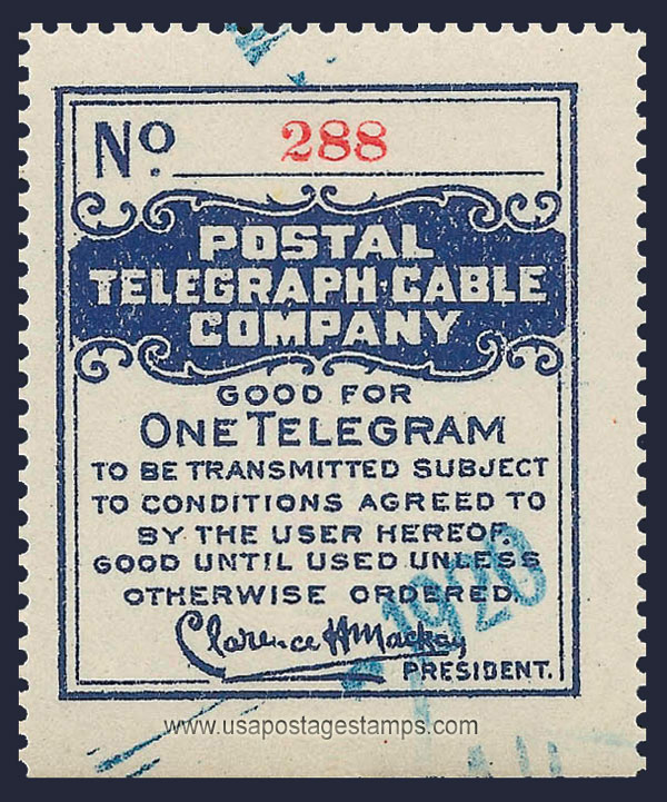 US 1920 Postal Telegraph-Cable Company 'Frank' 0c. Scott. 15T49B