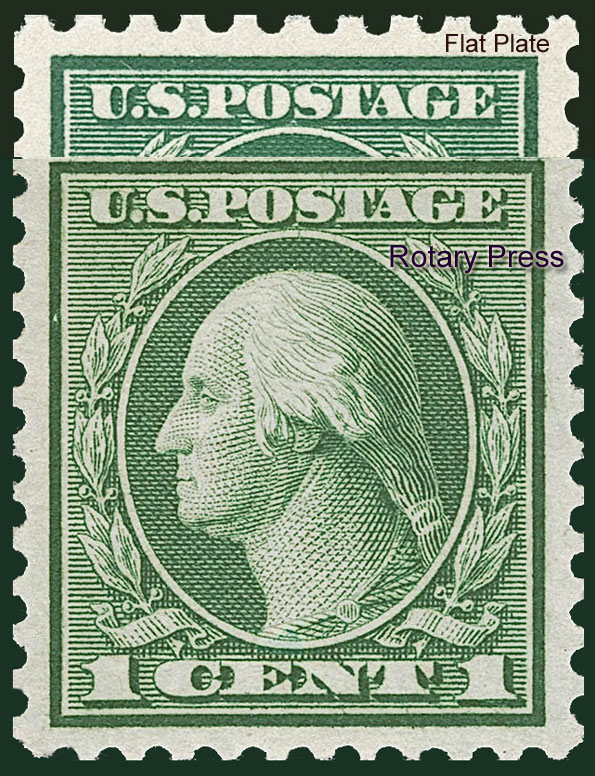 US 1921 George Washington 1c. Scott. 543 ; Difference between Flat Press and Rotary Press stamps