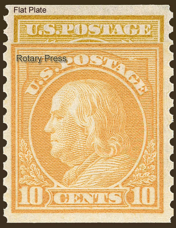 US 1922 Benjamin Franklin 10c. Scott. 497 ; Difference between Flat Press and Rotary Press stamps