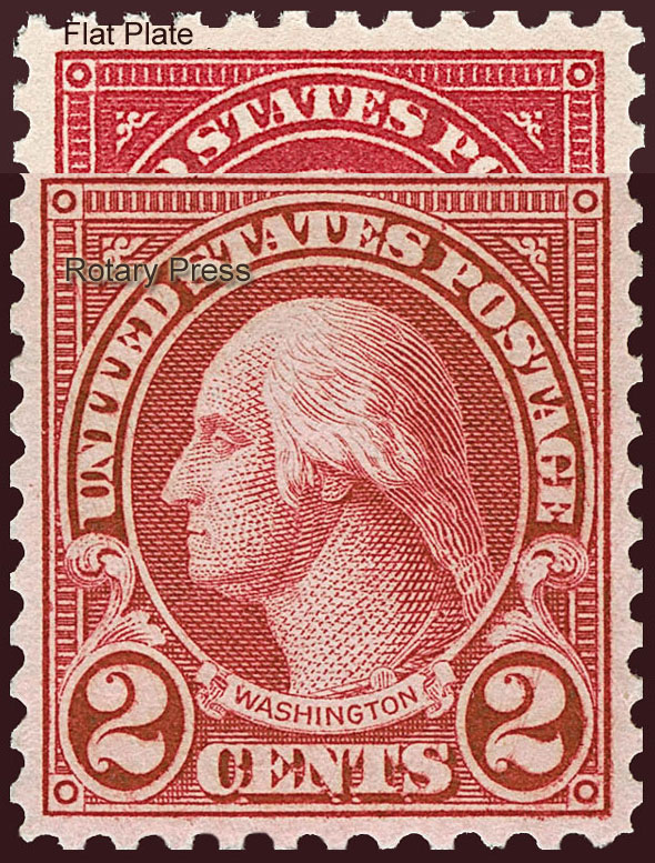 US 1926 George Washington 1c. Scott. 595 ; Difference between Flat Press and Rotary Press stamps