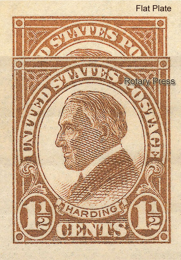 US 1926 Warren Gamaliel Harding Imperf. 1c. Scott. 631 ; Difference between Flat Press and Rotary Press stamps