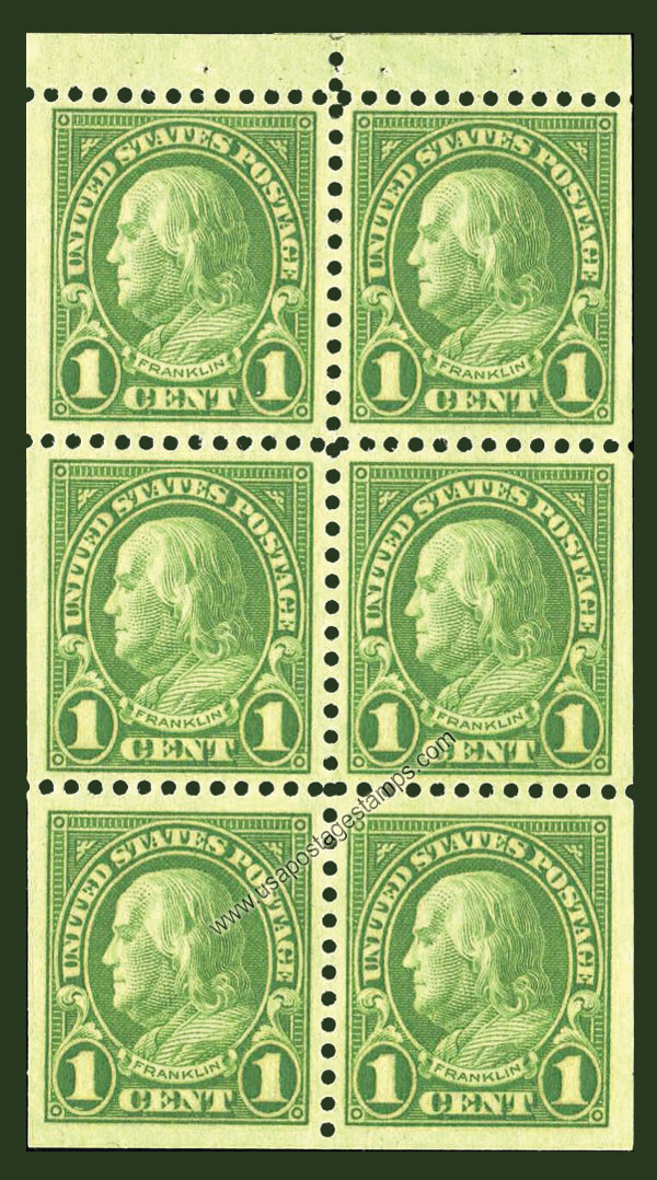US 1927 Benjamin Franklin (1706-1790) 1c.x6 Booklet Pane Scott. 632a