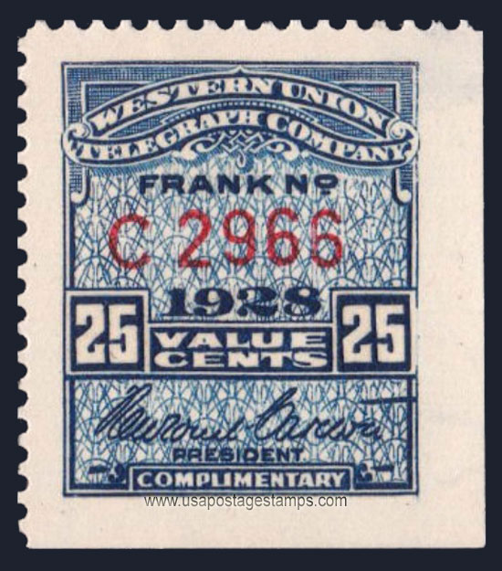 US 1928 Western Union Telegraph Company 'Frank' 25c. Scott. 16T74