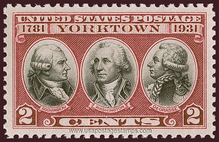 US 1931 Yorktown Issue 'Rochambeau, Washington and De Grasse' 2c. Scott. 703b