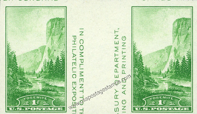 US 1935 Trans-Mississippi Philatelic Exposition ; Yosemite N.P Imperf. 1c.x6 Scott. 769 S/S details