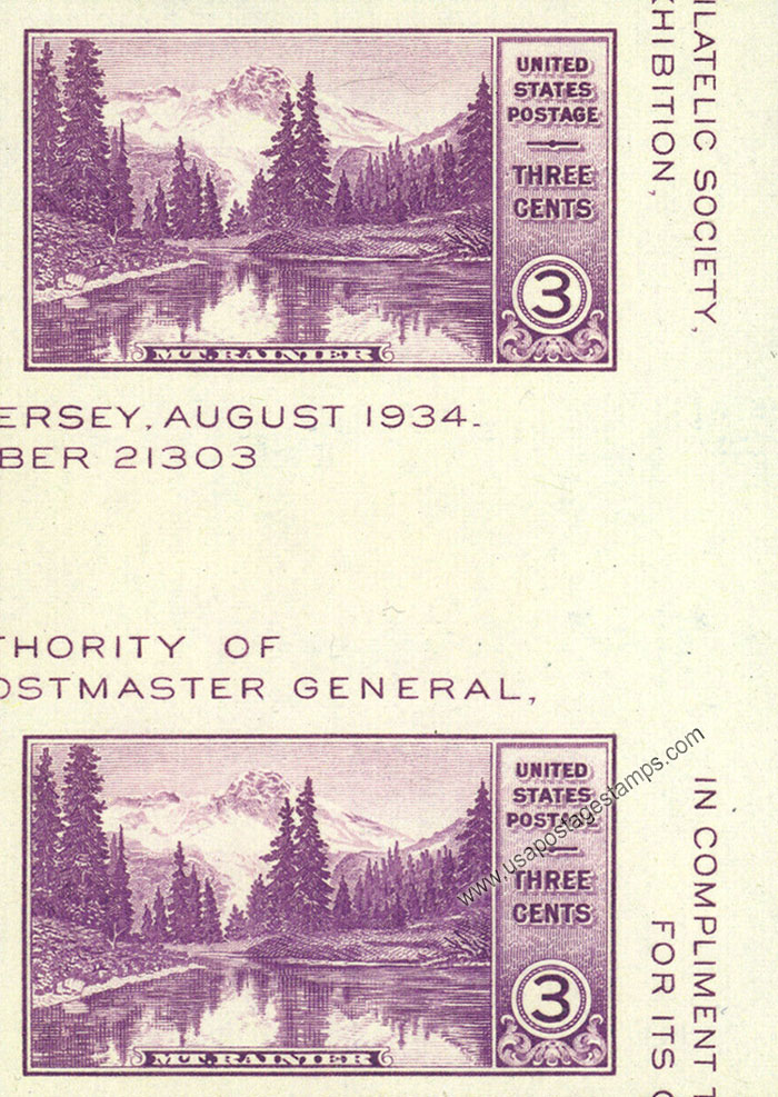 US 1935 APS Stamp Exhibition ; Mount Rainier National Park Imperf. 3c. Scott. 770a