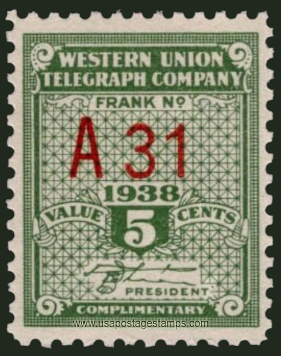 US 1938 Western Union Telegraph Company 'Frank' 5c. Scott. 16T93