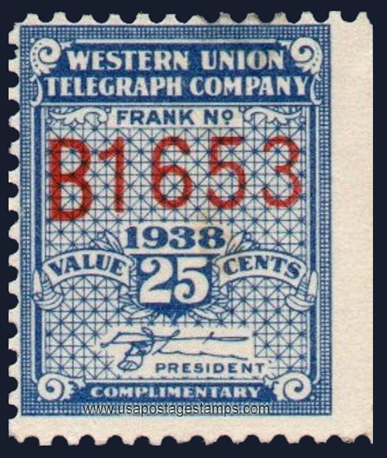 US 1938 Western Union Telegraph Company 'Frank' 25c. Scott. 16T94
