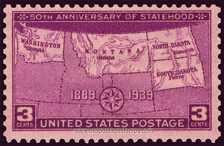 US 1939 North & South Dakota, Montana and Washington Map 3c. Scott. 858