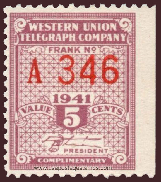 US 1941 Western Union Telegraph Company 'Frank' 5c. Scott. 16T104