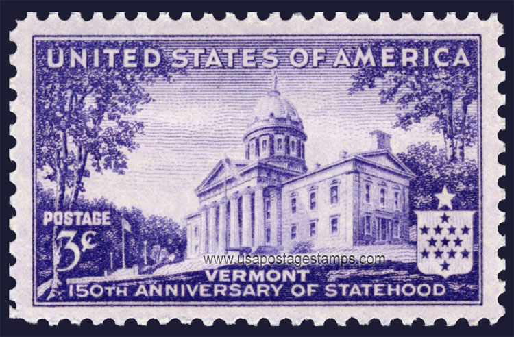US 1941 Vermont Statehood 'Capital Montpelier' 3c. Scott. 903