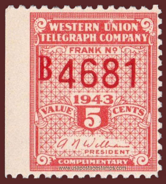 US 1943 Western Union Telegraph Company 'Frank' 5c. Scott. 16T108