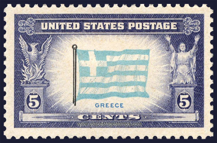 US 1943 Overrun Countries 'Flag of Greece' 5c. Scott. 916