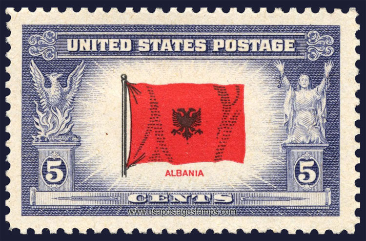 US 1943 Overrun Countries 'Flag of Albania' 5c. Scott. 918