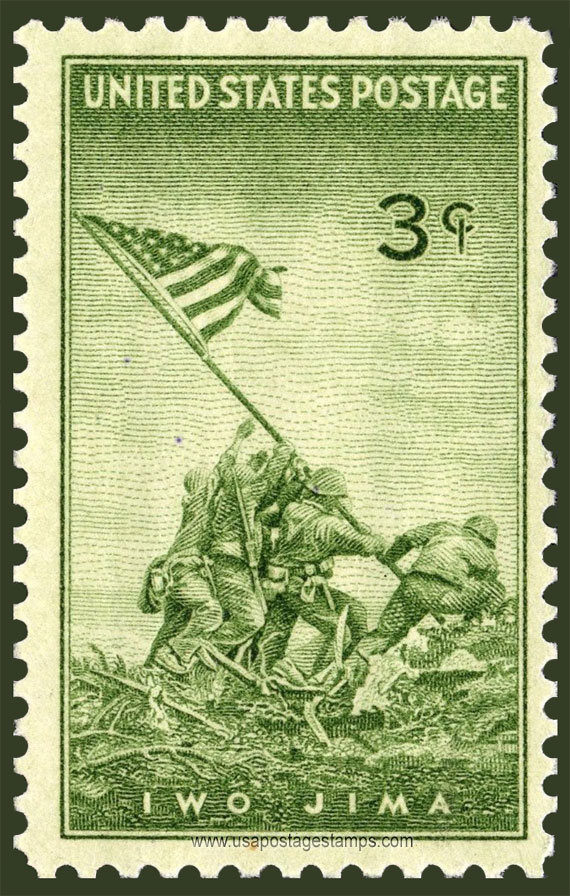 US 1945 Marines Raising Flag on Mt. Suribachi, Iwo Jima 3c. Scott. 929