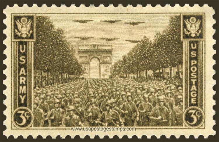 US 1945 UN Troops at Arch of Triumph, Paris 3c. Scott. 934