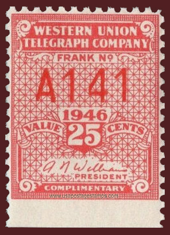 US 1946 Western Union Telegraph Company 'Frank' 25c. Scott. 16T115