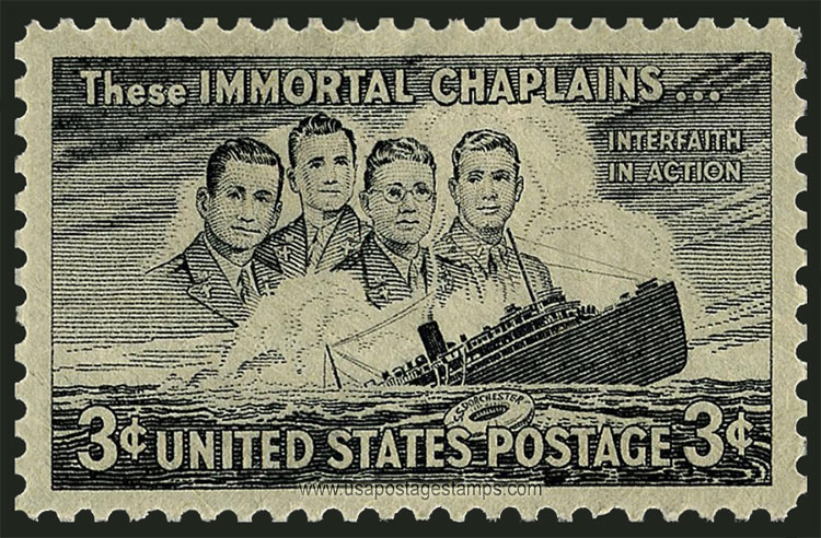 US 1948 Four Chaplains and Sinking SS Dorchester 3c. Scott. 956