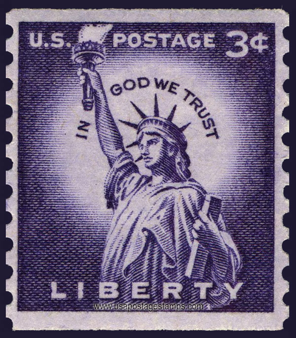 US 1954 Statue of Liberty, Liberty Island, New York City, Coil 3c. Scott. 1035