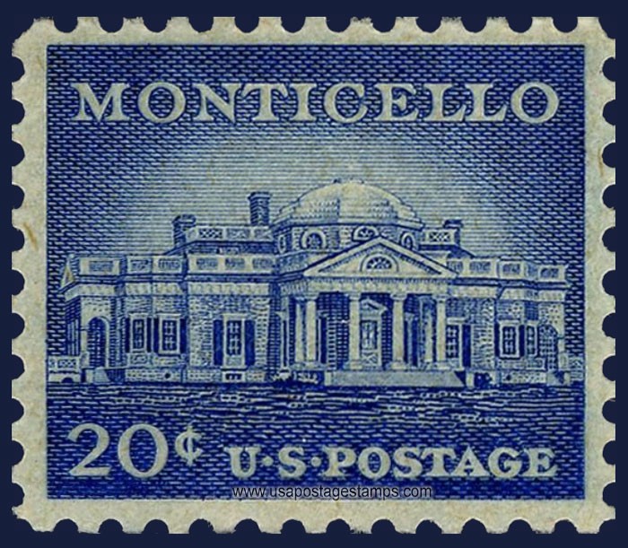 US 1956 Monticello (1772), Charlottesville, Virginia 20c. Scott. 1047